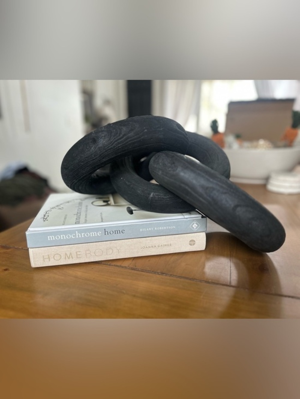 Decorative Black Wood Linked Rings Sculpture - Home Accents